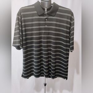 Mens PGA Tour Black and White‎ Polo Shirt with Striped Pattern Size XL